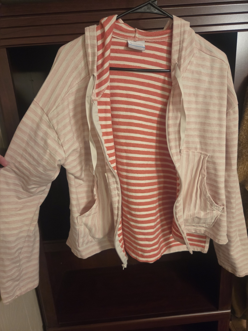 Women's Hooded Utility Jacket in Cream & Coral Stripe